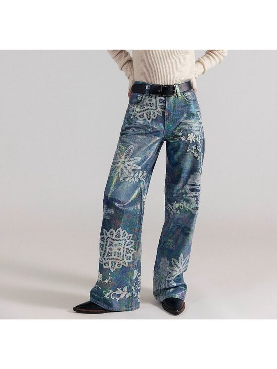 Free People Denim - Free People Tinsley Baggy Jeans Lace Luster Iridescent Fairy Festival Womens 25